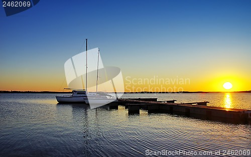 Image of Boats in Alqueva dam at sunset