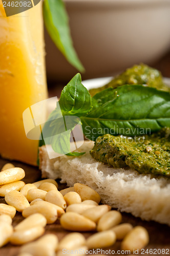 Image of Italian basil pesto bruschetta ingredients