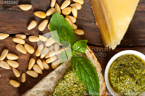Image of Italian basil pesto bruschetta ingredients