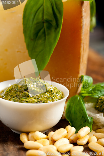 Image of Italian basil pesto bruschetta ingredients