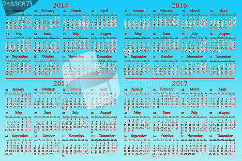 Image of usual calendar for 2014 - 2017 years