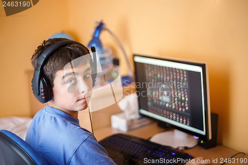 Image of Boy using computer at home