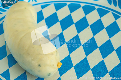 Image of veal sausage dish with Bavarian colors