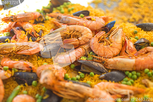 Image of Paella with shrimps and mussels