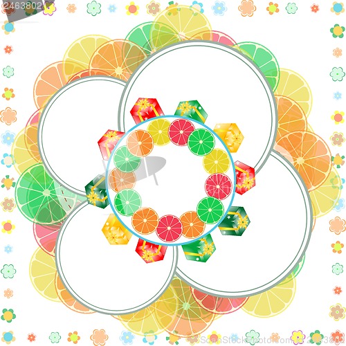 Image of Frame with flowers and fruits