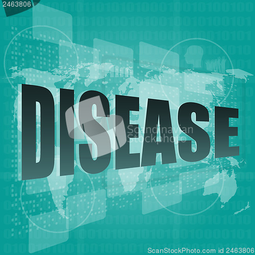 Image of disease words on digital touch screen interface