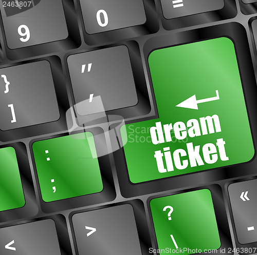 Image of dream ticket button on computer keyboard key