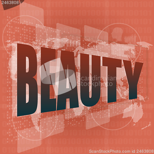 Image of beauty word on digital screen, mission control interface hi technology