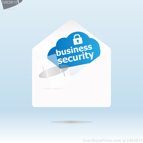 Image of business security on blue cloud, paper mail envelope