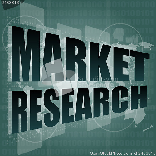 Image of market research word on touch screen, modern virtual technology background