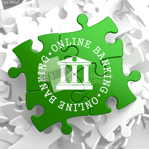 Image of Online Banking Concept on Green Puzzle Pieces.