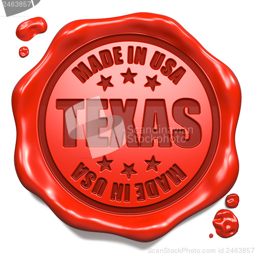 Image of Made in Texas - Stamp on Red Wax Seal.