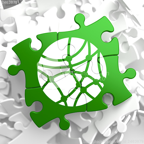 Image of Social Network Icon on Green Puzzle.