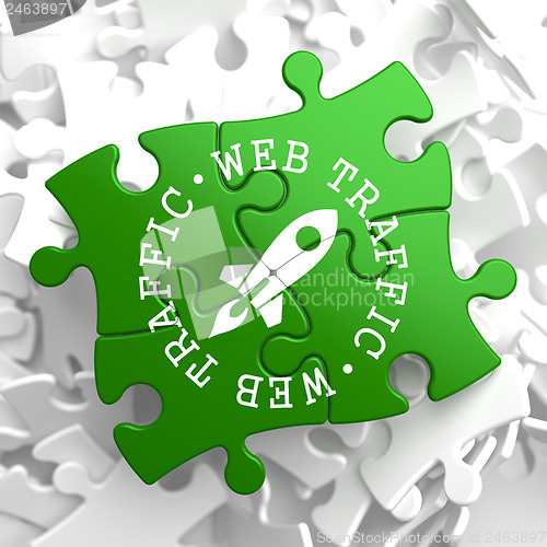 Image of Web Traffic Concept on Green Puzzle Pieces.