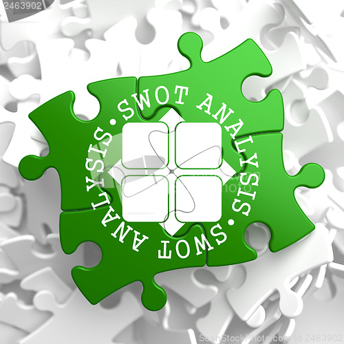 Image of SWOT Analisis on Green Puzzle Pieces.