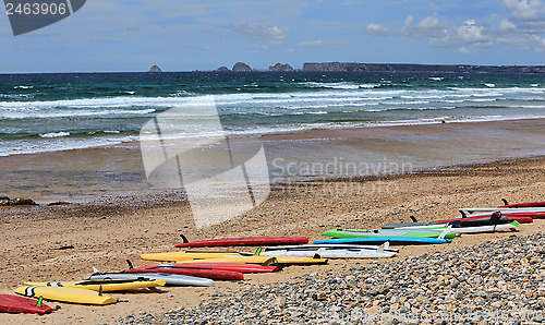 Image of Surf Boards on a Beach in Brittany, France