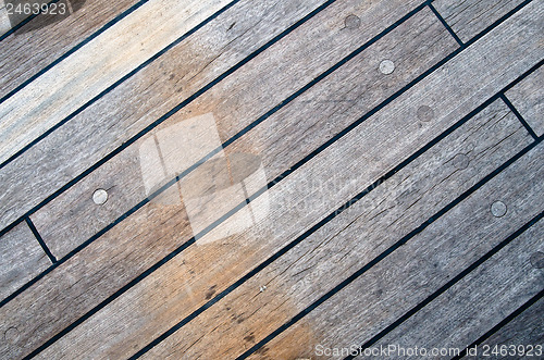 Image of Deck of an ancient sailing vessel, close up