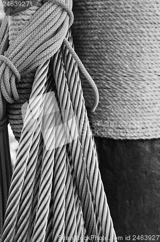 Image of The ropes braided in bays on an ancient sailing vessel