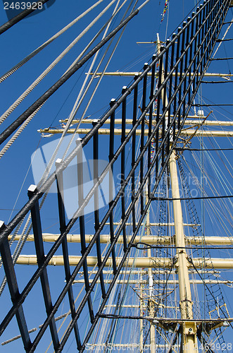 Image of Mast with sails of an old sailing vessel