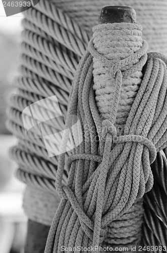 Image of The ropes braided in bays on an ancient sailing vessel