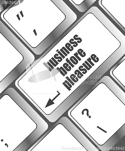 Image of business before pleasure words on computer keyboard pc