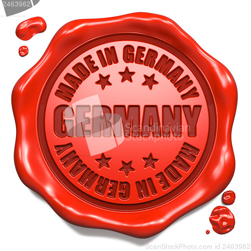 Image of Made in Germany - Stamp on Red Wax Seal.