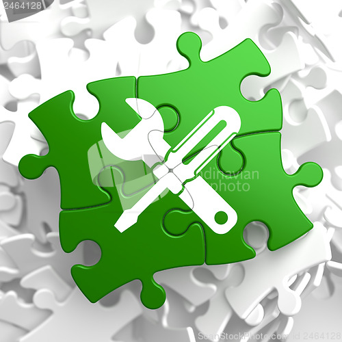 Image of Service Concept on Green Puzzle Pieces.