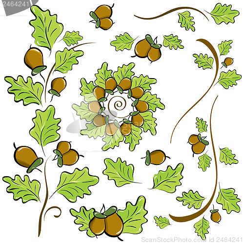 Image of design elements of oak leaves and acorns