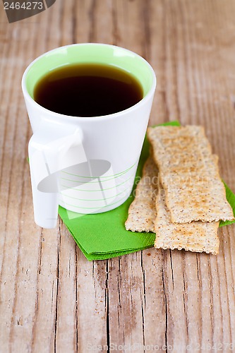 Image of cup of tea and crackers for breakfast 