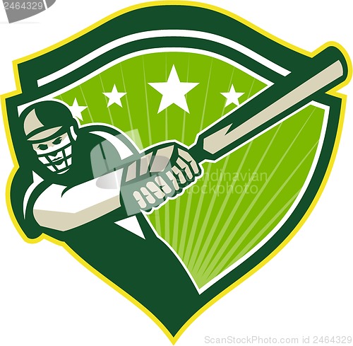 Image of Cricket Player Batsman Star Crest Retro