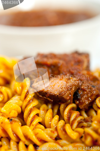 Image of fusilli pasta with neapolitan style ragu meat sauce