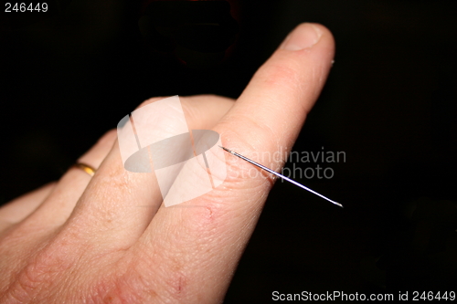 Image of needle in  finger