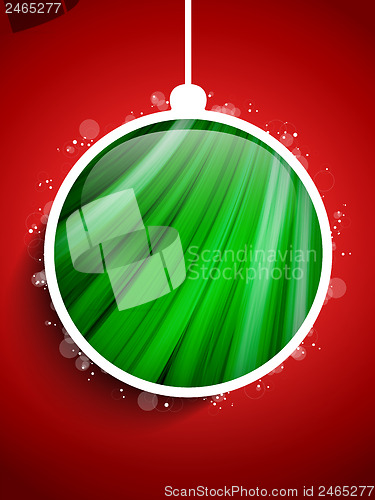 Image of Merry Christmas Happy New Year Ball on Red Background