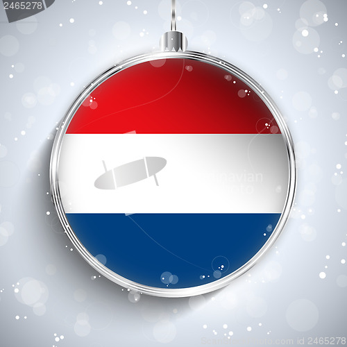 Image of Merry Christmas Silver Ball with Flag Netherlands