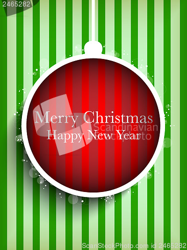Image of Merry Christmas Happy New Year Ball on Stripe Background