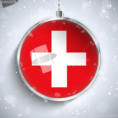 Image of Merry Christmas Silver Ball with Flag Switzerland