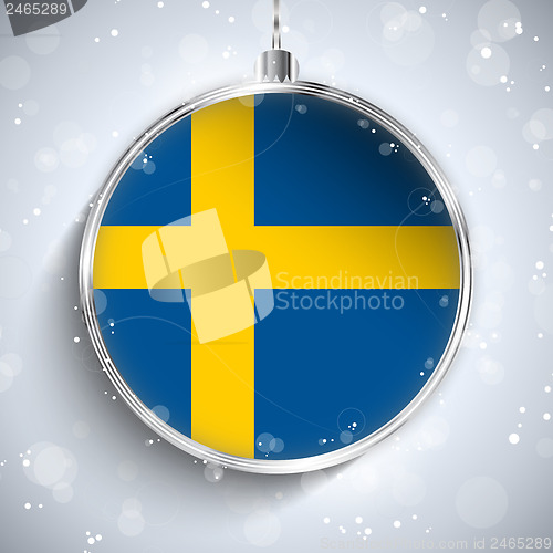 Image of Merry Christmas Silver Ball with Flag Sweden