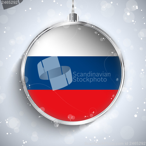 Image of Merry Christmas Silver Ball with Flag Russia