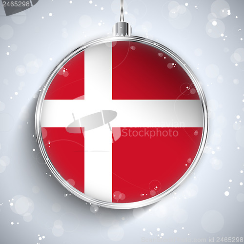 Image of Merry Christmas Silver Ball with Flag Denmark