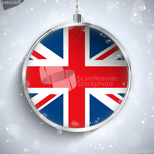 Image of Merry Christmas Silver Ball with Flag United Kingdom UK