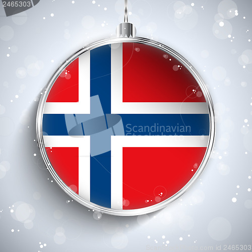 Image of Merry Christmas Silver Ball with Flag Norway