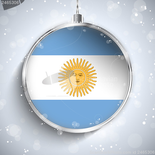 Image of Merry Christmas Silver Ball with Flag Argentina