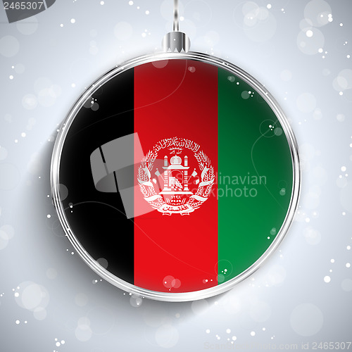 Image of Merry Christmas Silver Ball with Flag Afghanistan