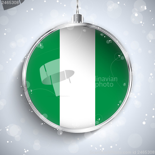 Image of Merry Christmas Silver Ball with Flag Nigeria