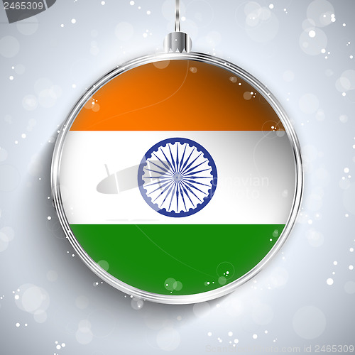 Image of Merry Christmas Silver Ball with Flag India