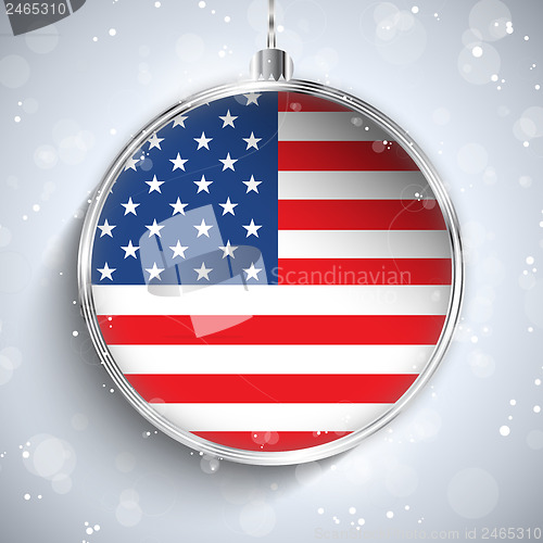 Image of Merry Christmas Silver Ball with Flag USA
