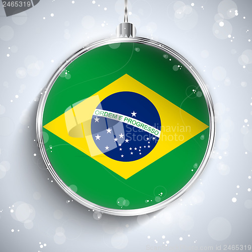 Image of Merry Christmas Silver Ball with Flag Brazil