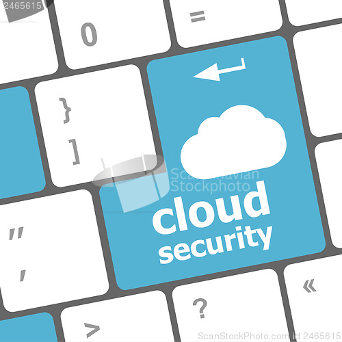 Image of Cloud security concept showing cloud icon on computer key