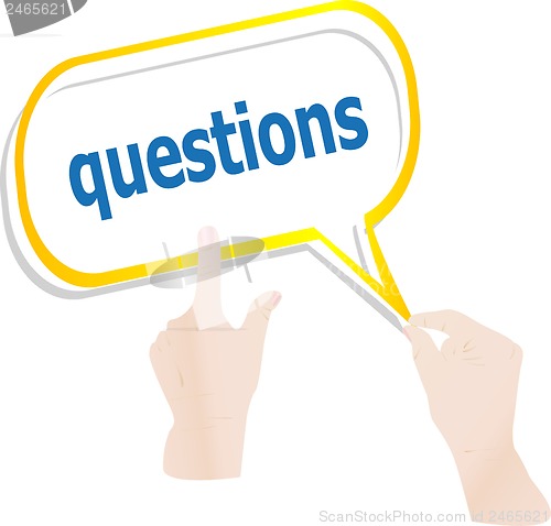 Image of hands holding abstract cloud with questions word