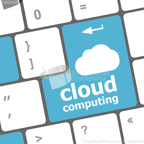 Image of Cloud computing concept showing cloud icon on computer key.